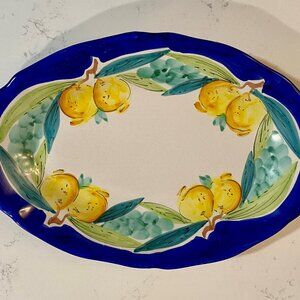 Vietri Solimene Hand Painted Lemon Blue & Yellow Serving Platter Italy 13"